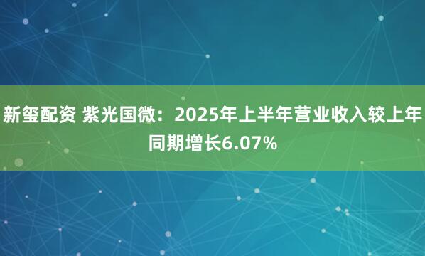 新玺配资 紫光国微：2025年上半年营业收入较上年同期增长6.07%